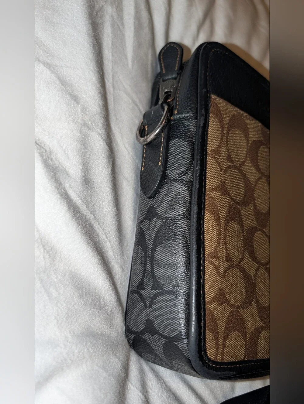 Coach Sullivan Crossbody Colorblock Signature Canvas Gunmetal Khaki Charcoal VGC
